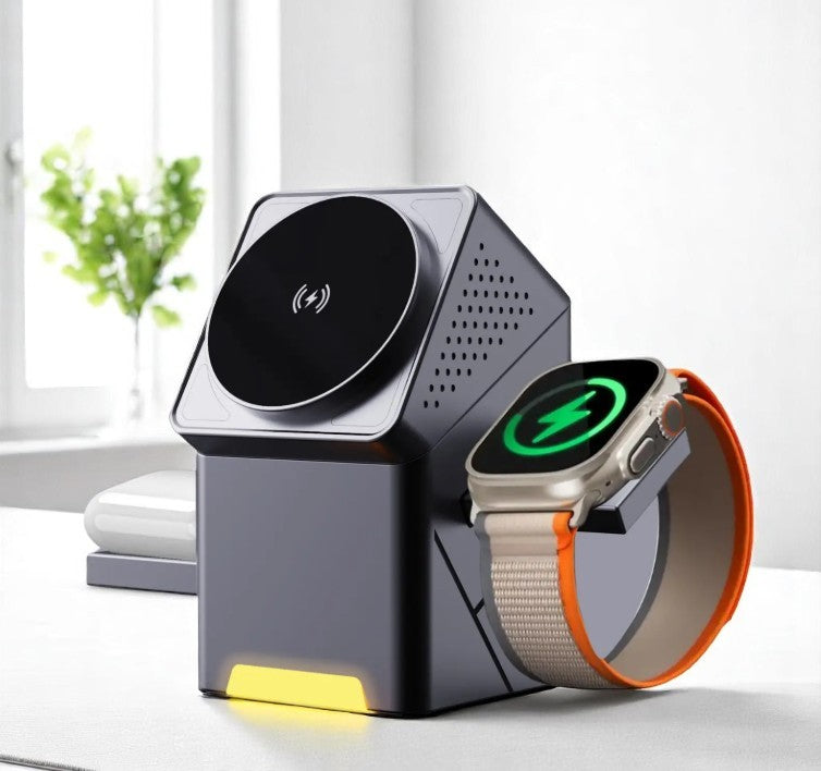 3-in-1 Wireless Charger for iPhone, AirPods Pro & Apple Watch – 15W Fast Charging Station with Foldable Touch Lamp & Rotating Design