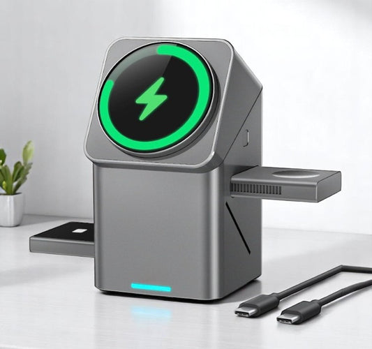 3-in-1 Wireless Charger for iPhone, AirPods Pro & Apple Watch – 15W Fast Charging Station with Foldable Touch Lamp & Rotating Design